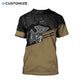Personalized firefighter t-shirt featuring tan flag fire department print all-over print, back view