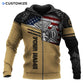 Personalized firefighter zip hoodie featuring tan flag fire department print all-over print, zip-front design