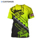 Personalized logger t-shirt featuring neon yellow black chainsaw chain all-over print, back view