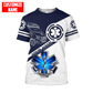 Personalized EMS paramedic t-shirt featuring blue and white ambulance print all-over print, short-sleeve design