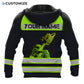 Personalized logger hoodie featuring black yellow vest stripe print all-over print, back view