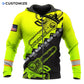 Personalized logger zip hoodie featuring neon yellow black chainsaw chain all-over print, zip-front design