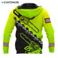 Personalized logger hoodie featuring neon yellow black chainsaw chain all-over print, back view