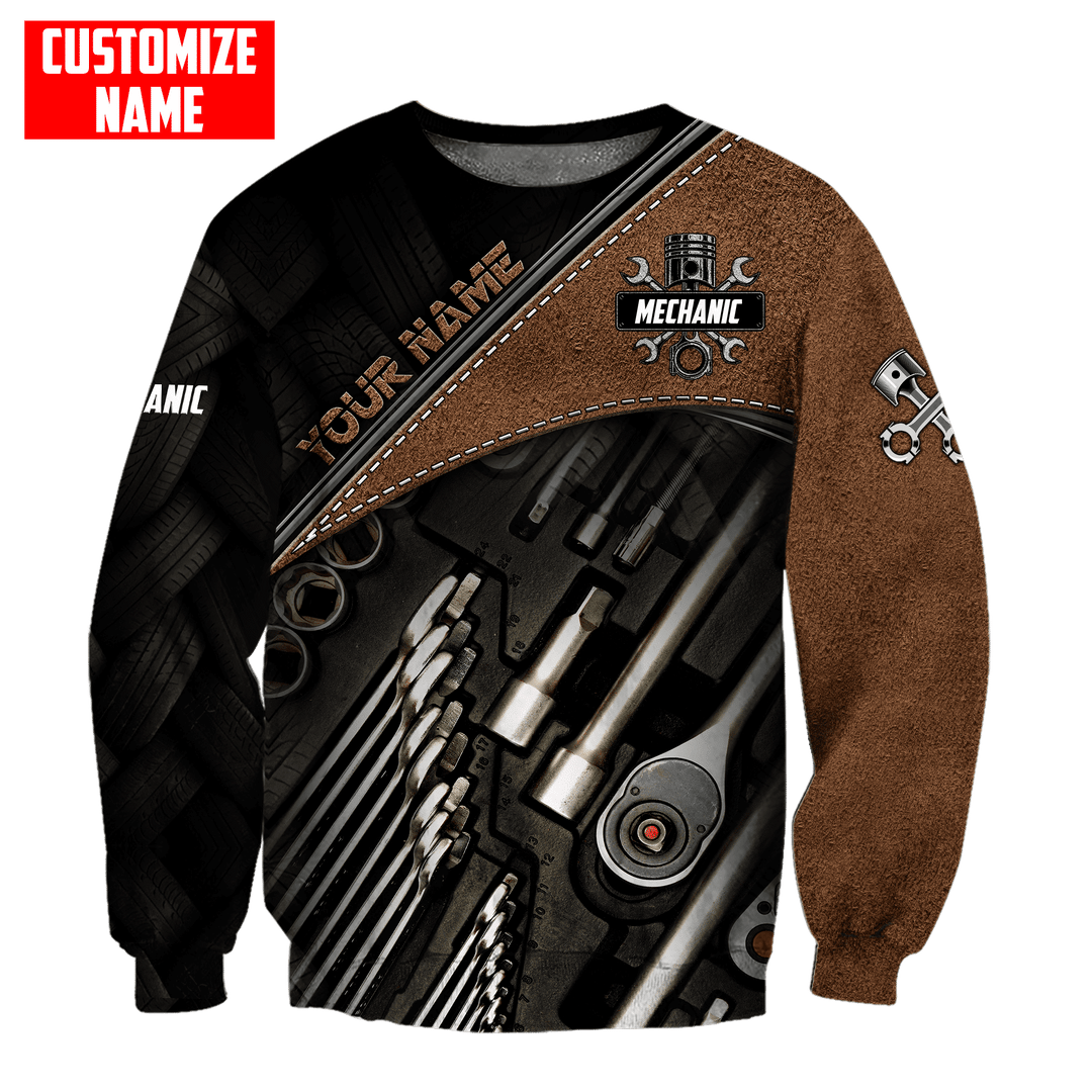 Personalized mechanic sweatshirt featuring brown socket tool print all-over print, crewneck design