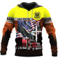 Personalized trucker hoodie featuring yellow trucker eagle flag all-over print