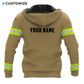Personalized firefighter hoodie featuring tan distressed flag fire badge all-over print, back view