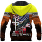 Personalized trucker hoodie featuring yellow trucker eagle flag all-over print, back view