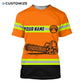 Personalized logger t-shirt featuring orange chainsaw print all-over print, short-sleeve design