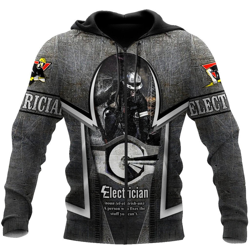 Personalized electrician zip hoodie featuring dark skull all-over print