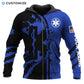 Personalized EMS paramedic zip hoodie featuring blue star of life splatter print all-over print, zip-front design