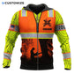 Personalized logger zip hoodie featuring orange logger silhouette yellow sleeves all-over print, zip-front design