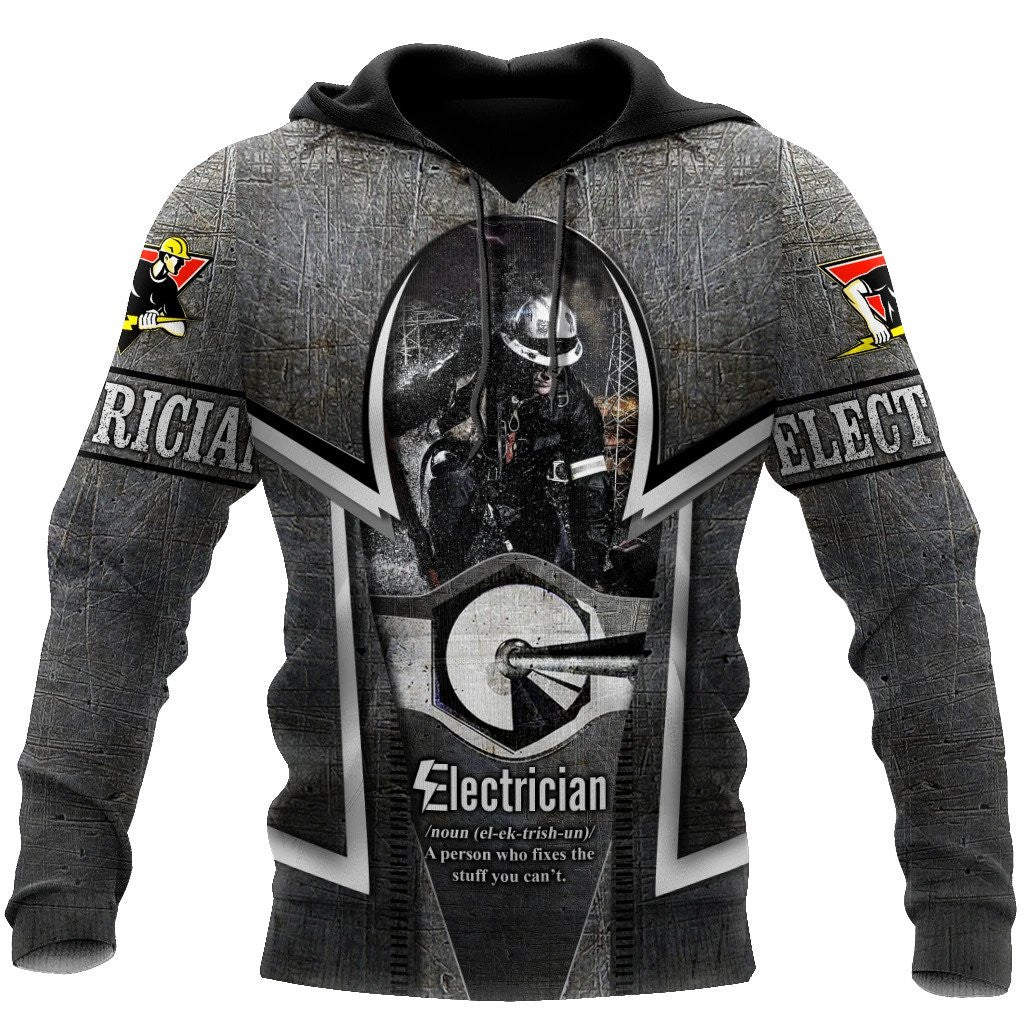 Personalized electrician hoodie featuring dark skull all-over print