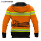 Personalized logger hoodie featuring orange chainsaw print all-over print, back view