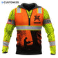 Personalized logger hoodie featuring orange logger silhouette yellow sleeves all-over print