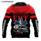 Personalized EMS paramedic hoodie featuring red emt ambulance print all-over print, back view