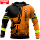 Personalized mechanic hoodie featuring orange black skull engine all-over print