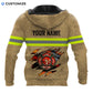 Personalized firefighter hoodie featuring tan fire rescue claw print all-over print, back view