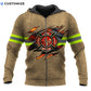 Personalized firefighter zip hoodie featuring tan fire rescue claw print all-over print, zip-front design