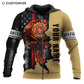 Personalized firefighter zip hoodie featuring flag skull fire badge print all-over print, zip-front design