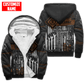 Personalized mechanic fleece zip hoodie featuring brown tool box print all-over print, fleece lining shown