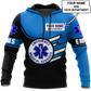 Personalized EMS paramedic hoodie featuring blue emergency medical services all-over print