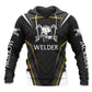 Personalized welder hoodie featuring black white gold welder badge all-over print