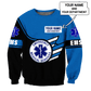 Personalized EMS paramedic sweatshirt featuring blue emergency medical services all-over print, crewneck design