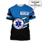 Personalized EMS paramedic t-shirt featuring blue emergency medical services all-over print, short-sleeve design