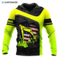 Personalized excavator operator hoodie featuring neon yellow american flag excavator all-over print