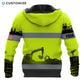 Personalized excavator operator hoodie featuring yellow grey stripe excavator landscape all-over print, back view
