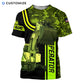 Personalized excavator operator t-shirt featuring green camo excavator bucket all-over print, short-sleeve design