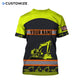 Personalized excavator operator t-shirt featuring yellow excavator stripe print all-over print, back view