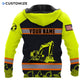 Personalized excavator operator hoodie featuring yellow excavator stripe print all-over print, back view