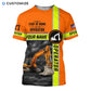 Personalized excavator operator t-shirt featuring orange excavator operator quote all-over print, short-sleeve design