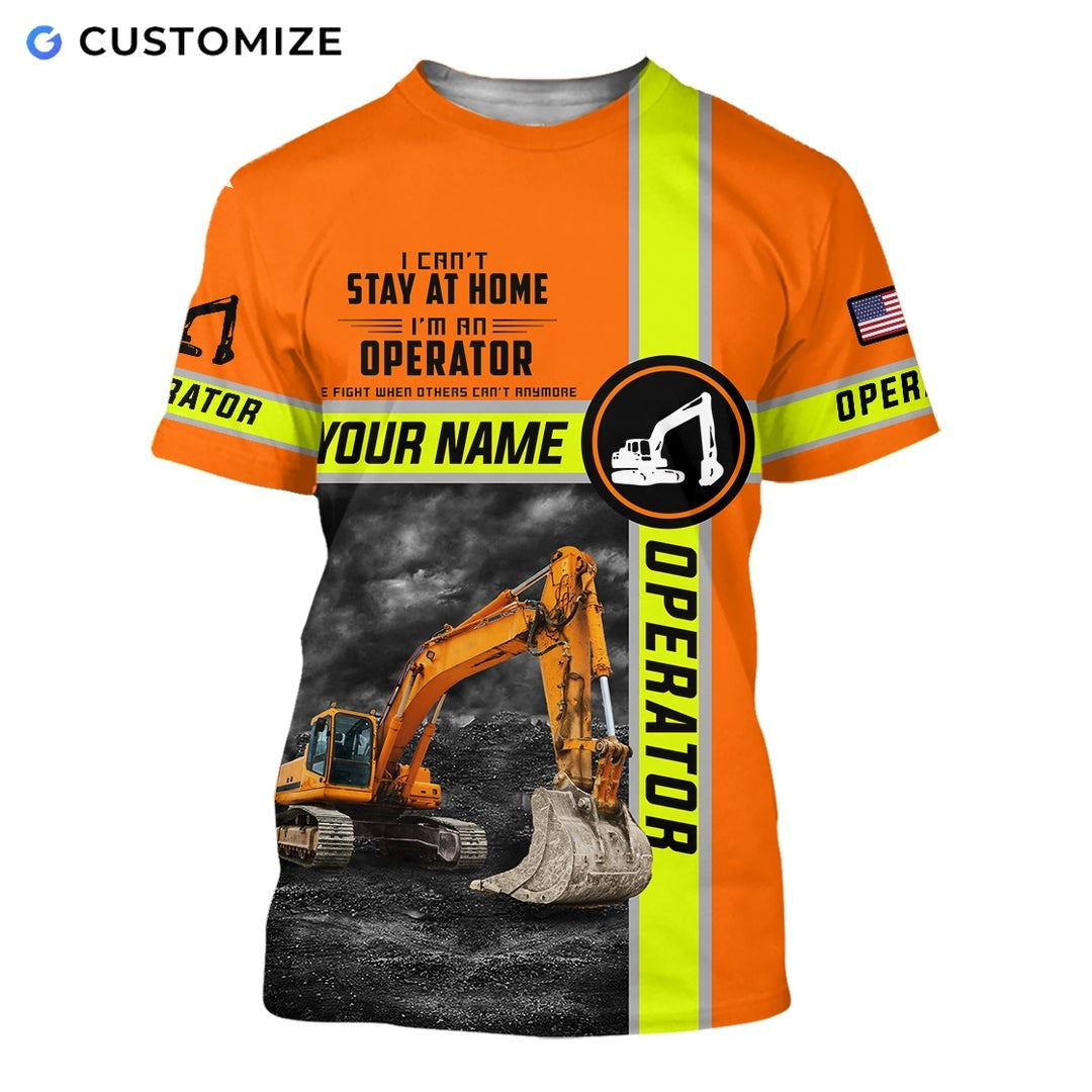 Personalized excavator operator t-shirt featuring orange excavator operator quote all-over print, short-sleeve design