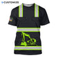 Personalized excavator operator t-shirt featuring black yellow stripe excavator all-over print, short-sleeve design