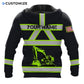 Personalized excavator operator hoodie featuring black yellow stripe excavator all-over print, back view