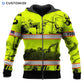 Personalized excavator operator zip hoodie featuring yellow excavator pattern orange stripes all-over print, zip-front design