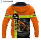 Personalized excavator operator hoodie featuring orange excavator operator quote all-over print, back view