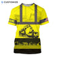 Personalized excavator operator t-shirt featuring yellow construction equipment print all-over print, short-sleeve design
