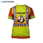 Personalized excavator operator t-shirt featuring yellow vest print orange sleeves all-over print, back view