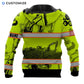 Personalized excavator operator hoodie featuring yellow excavator pattern orange stripes all-over print, back view