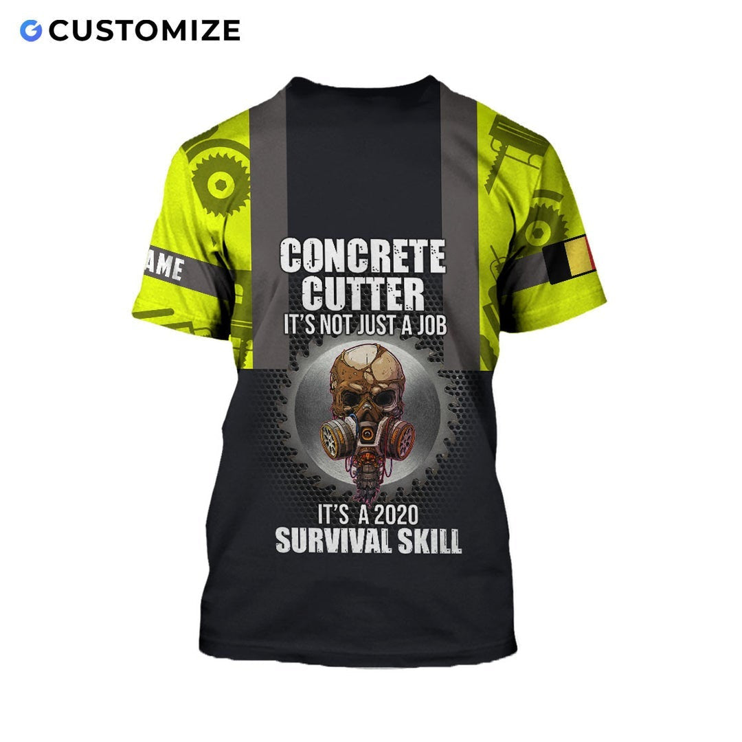 Personalized concrete cutter t-shirt featuring yellow gear print heavy equipment all-over print, back view