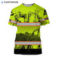 Personalized excavator operator t-shirt featuring yellow excavator pattern orange stripes all-over print, short-sleeve design