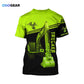 Personalized heavy equipment t-shirt featuring neon yellow black excavator bucket all-over print, back view