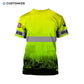 Personalized excavator operator t-shirt featuring yellow grey stripe excavator fleet all-over print, back view