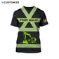 Personalized excavator operator t-shirt featuring black yellow stripe excavator all-over print, back view