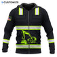 Personalized excavator operator zip hoodie featuring black yellow stripe excavator all-over print, zip-front design