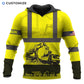 Personalized excavator operator hoodie featuring yellow construction equipment print all-over print