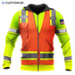 Personalized excavator operator zip hoodie featuring orange vest print yellow sleeves all-over print, zip-front design